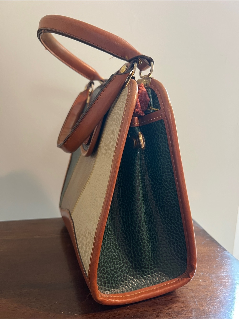 Vintage Dooney & Bourke Tipped Colorblock Top Handle All Weather Leather Satchel - Picture 3 of 7